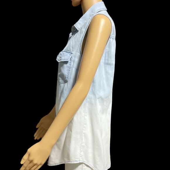 Paper Crane Women's Denim Double Pocket Shirt Light Blue Sz/M - Picture 4 of 8